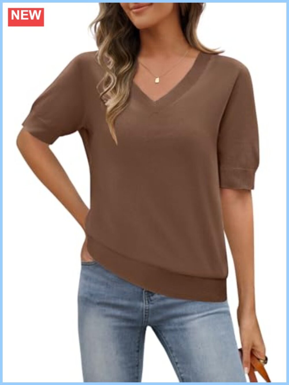 Women's Short Sleeve V Neck Knit Sweater Top Business Casual Pullover